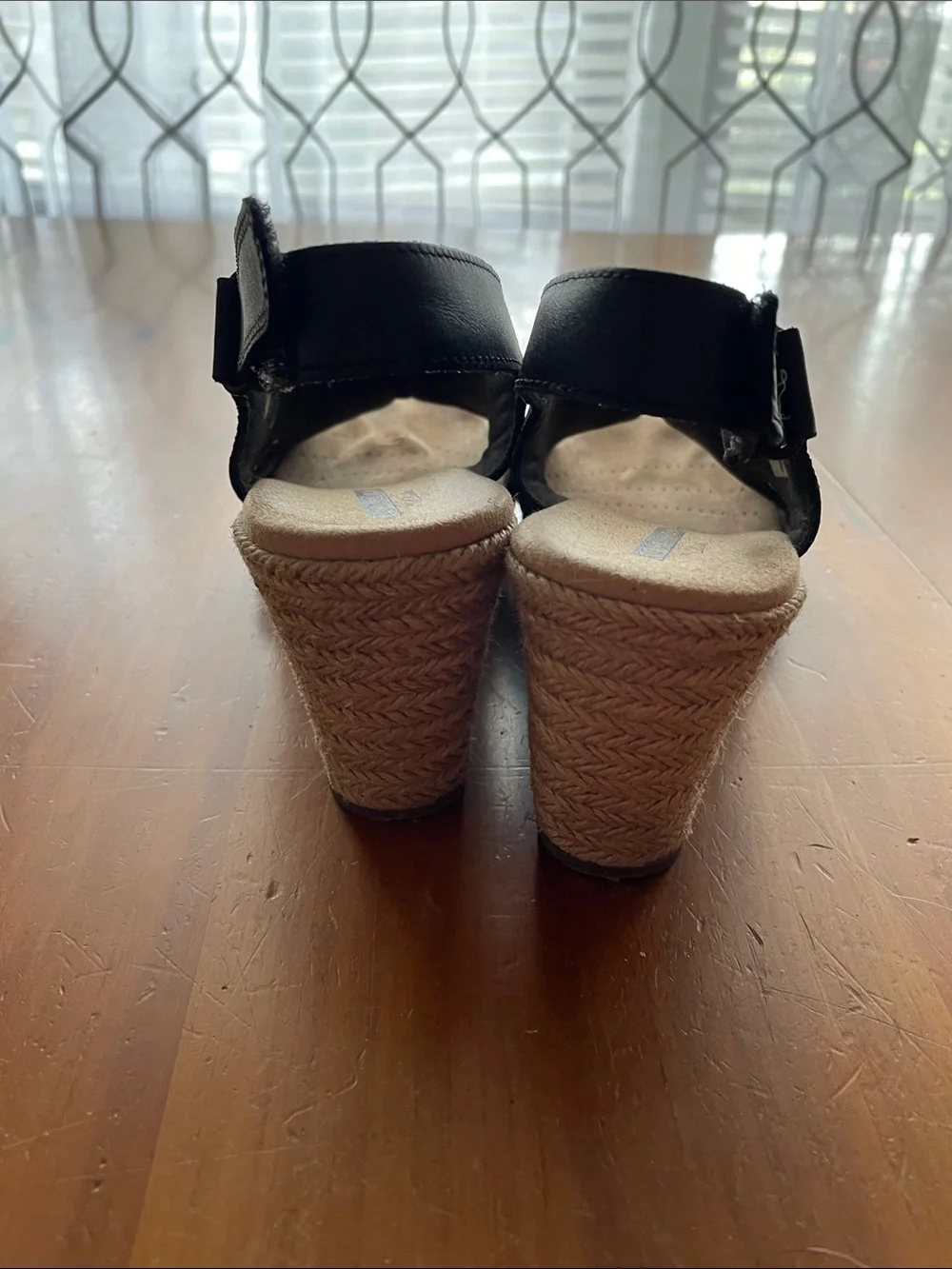 Collection B Black Perforated Open-Toe Wedge Sandals